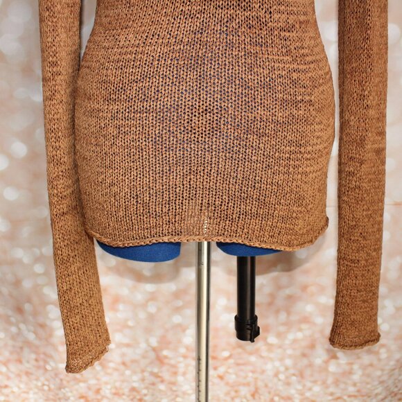 Y2K J.J. Basics Women's Brown Hooded Deep V-Neck Tunic Sweater Size M - Picture 3 of 10